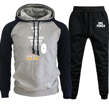 

Funny One Punch Man Raglan Sweatshirt Hoodie Mens 2020 Autumn Winter Fashion Pullover Suit Hoody Streetwear+Trousers 2 Piece Set