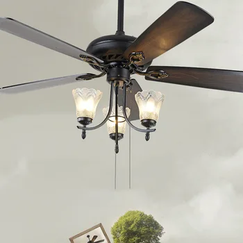 

Ceiling Fans with Lights 110V Glass Lampshade Wooden Fan Led Home Lights Fixture 52 inch European Style Lamp Dinning Room 20V
