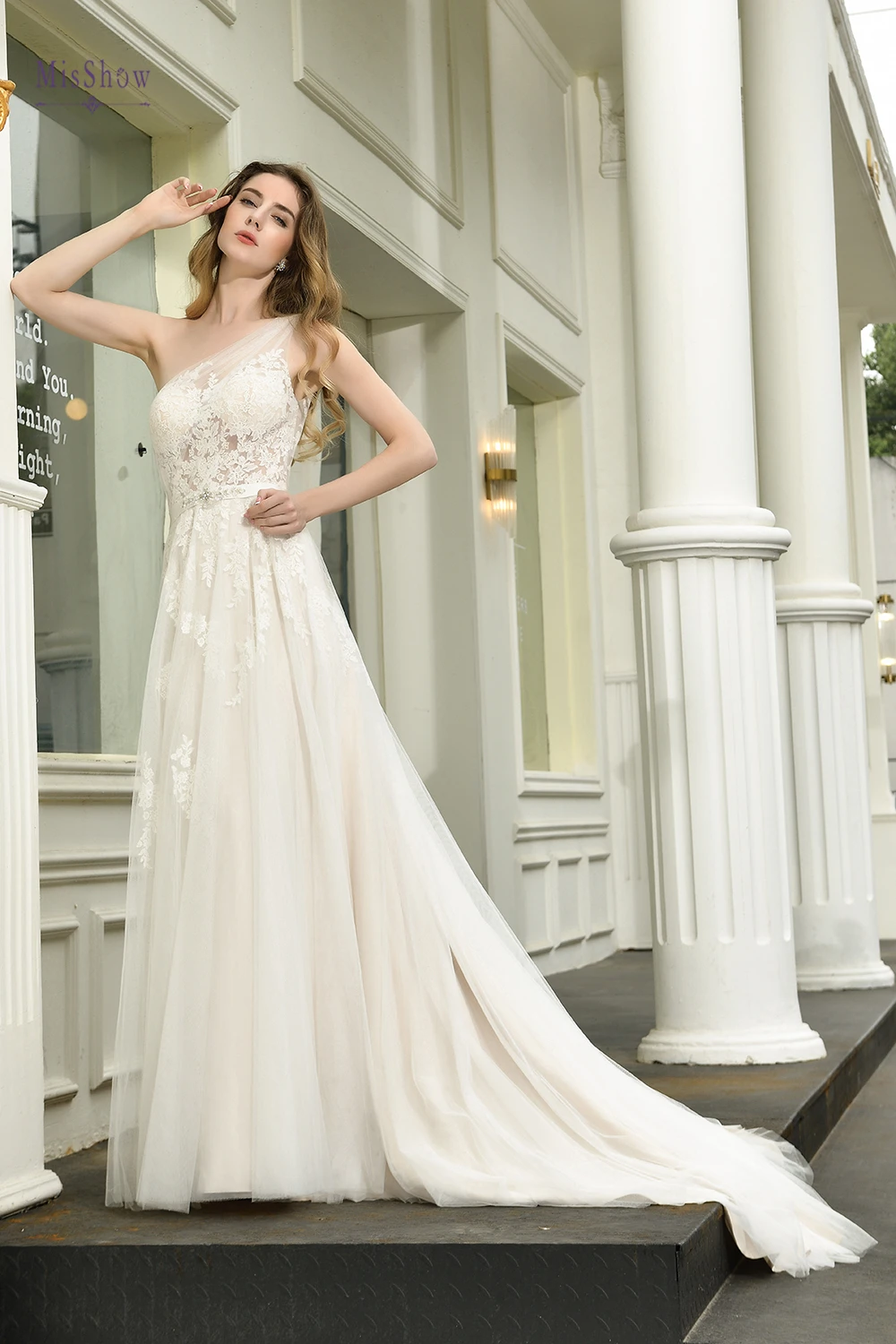 Robe De Mariee свадебное платье на одно плечо с длинным рукавом, кружевное свадебное платье, свадебные платья, Vestido De Noiva