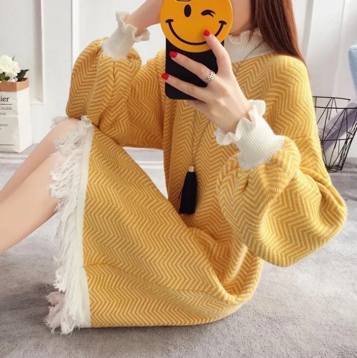 

College Style Mid-length Sweater Dress Women's Pullover Autumn & Winter Coat Thick 2017 New Style Fashion Loose-Fit Korean-style