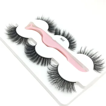 

3 Pairs False Fluffy Mink Eyelashes Handmade 3D Thick Cluster Fake Lashes Black Natural Long Soft Reusable Eyelashes + Tweezer