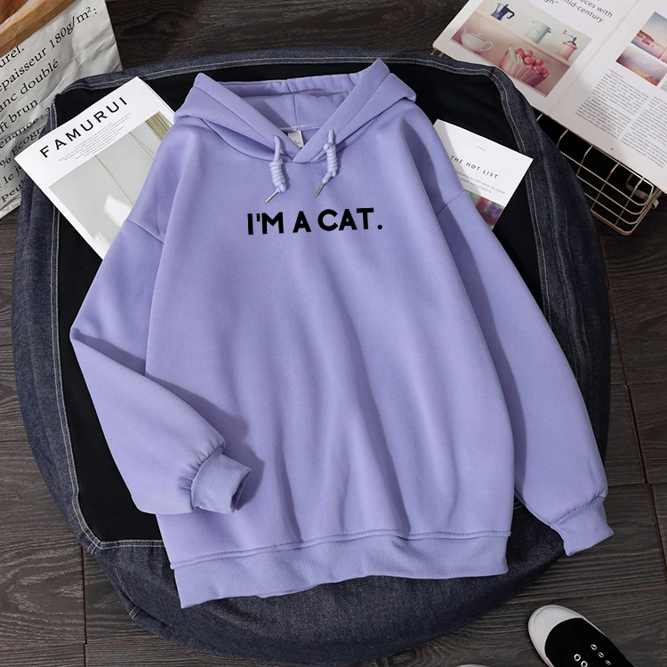 Осенне зимние женские толстовки с длинным рукавом и надписью I'm A Cat|Толстовки
