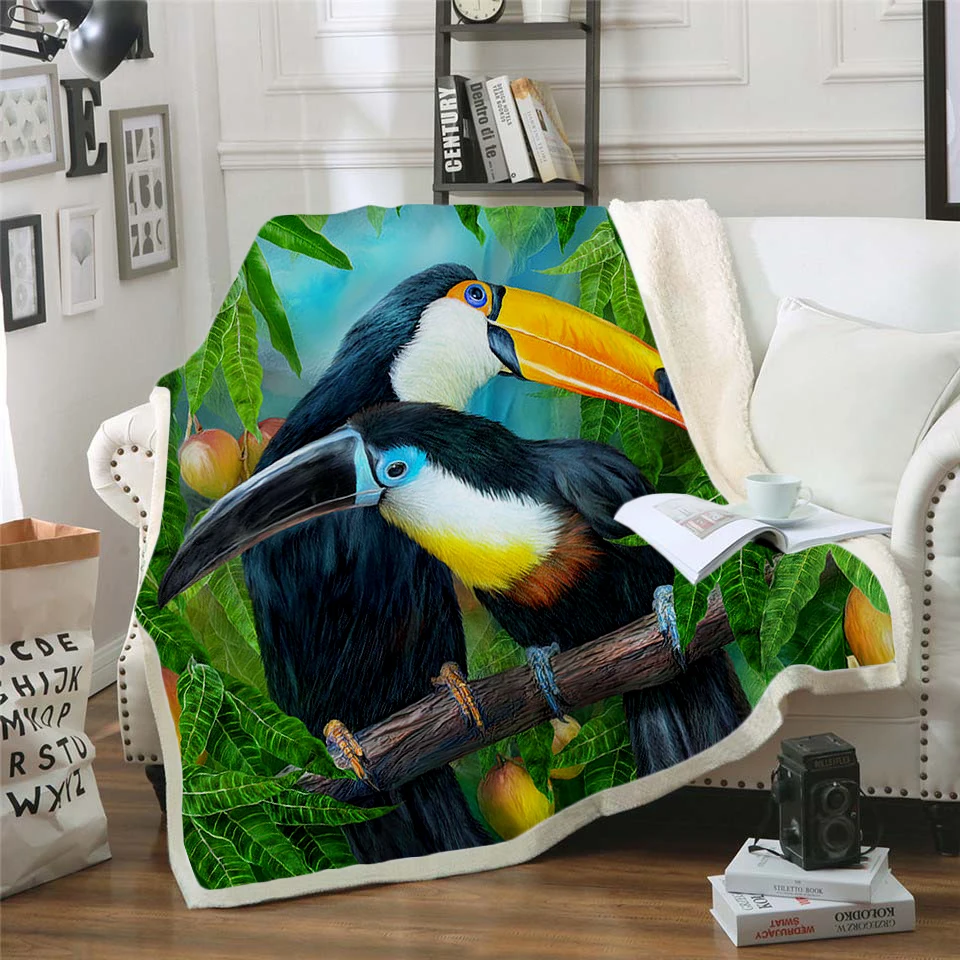 

Plstar Cosmos Fleece Blanket Parrot brid 3D printed Sherpa Blanket on Bed Kids Girl Flower Home Textiles Dreamlike style-3