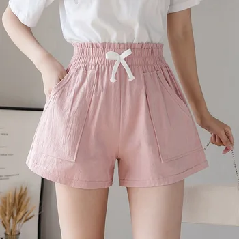 

Fashion Frayed Cotton Shorts Women Solid Wide Leg Shorts Summer Casual Black