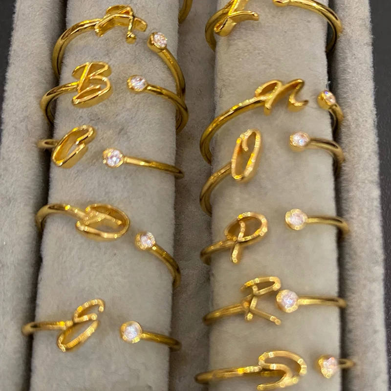Gold Rings For Women A-Z Initial Open Adjustable Stainless Steel Wedding 2025 Trend Couple Jewelry Gift