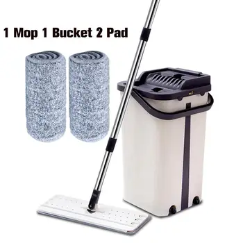 

Flat Squeeze Mop With Bucket Hand Free Wringing Floor Microfiber Pads Wet Dry Dust Cleaning Lazy Mops Automatic Household Clean