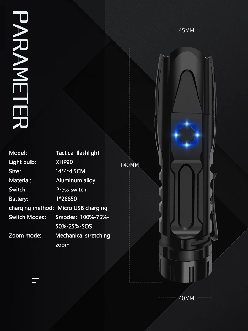 Самый мощный светодиодный фонарь XHP90 с наибольшим количеством люменов, тактический фонарь XLamp 90,2, водонепроницаемый фонарь, аккумулятор 26650 для охоты