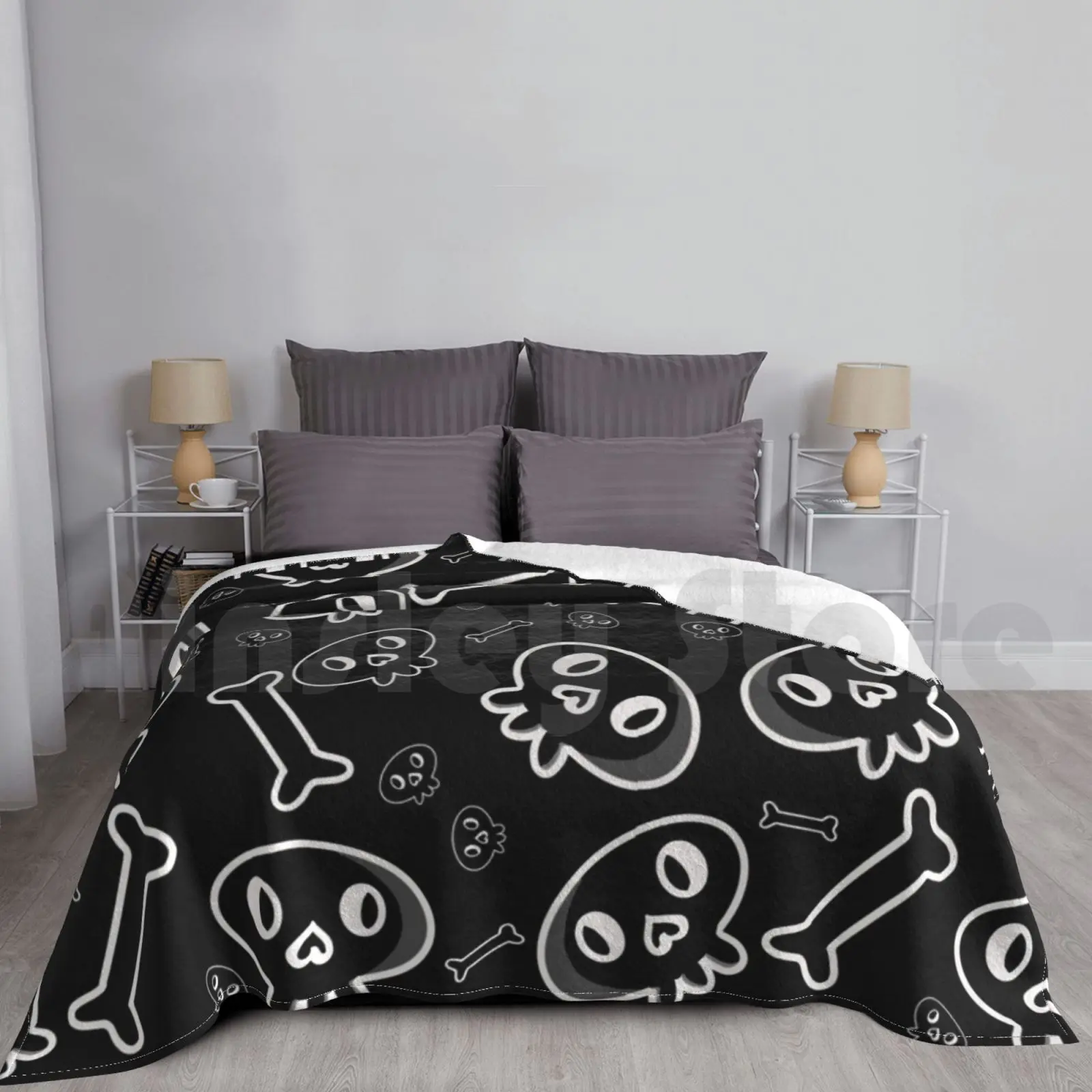 

Skull And Bones Blanket For Sofa Bed Travel Skull Bone Pattern Halloween Cute Scary Fun Spooky October