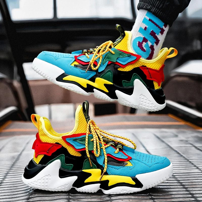 blue yellow running shoes