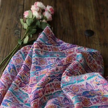 

High end pure flax fabric Beautiful print fabrics Women's fashion Shirt dress pants patchwork