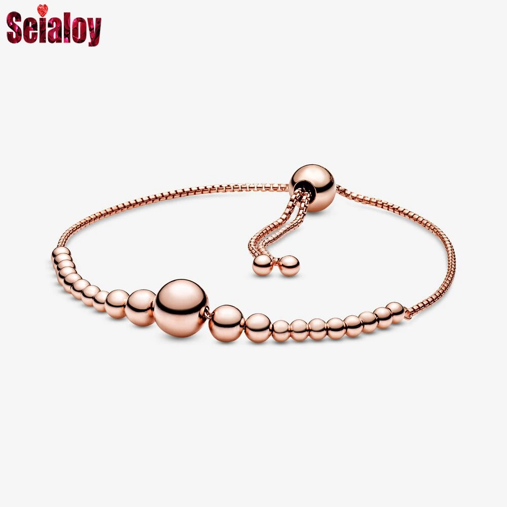 Seialoy New Adjustable Size Round Ball Beads Bracelets Fit Original Beaded Bracelet For Women Boy Girl Child Charm Bangle