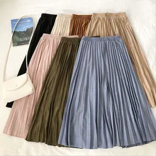 Замшевая плиссированная юбка с эластичной резинкой на талии для девочек, зима, новые корейские женские свободные длинные юбки