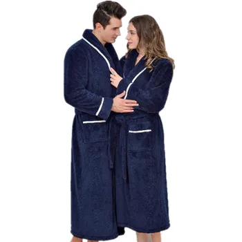 

Men Plus Size Long Warm Flannel Bathrobe Winter Hooded Coral Fleece Bath Robe Men Night Sleepwear Women Dressing Gown Sexy Robes