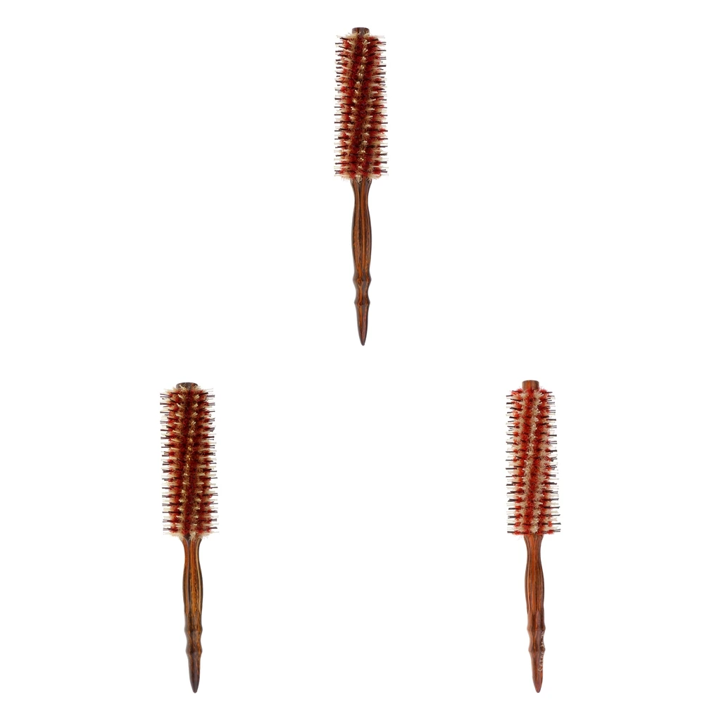 Round Wooden Bristle Hairbrush Hairdressing Curling Drying Hair Comb Brush