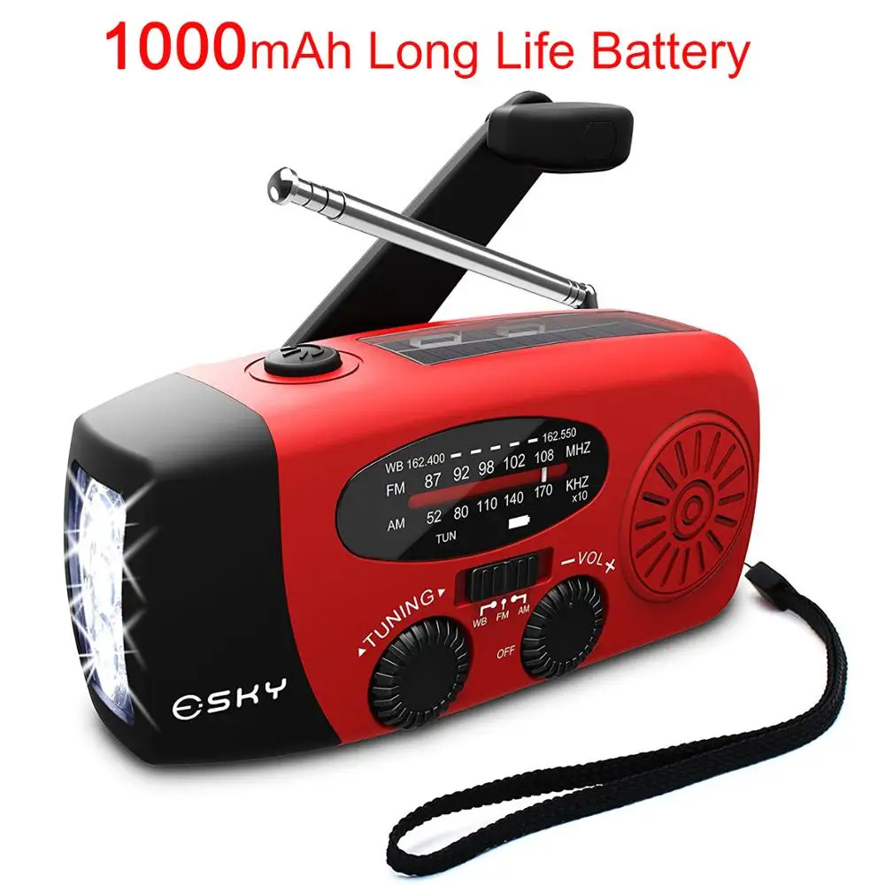 Billig 5 in 1 Notfall Tragbare AM FM Radio 1000mAh Power Bank Hand Kurbel Self Powered AM FM NOAA Solar Radios mit 3 LED Taschenlampe