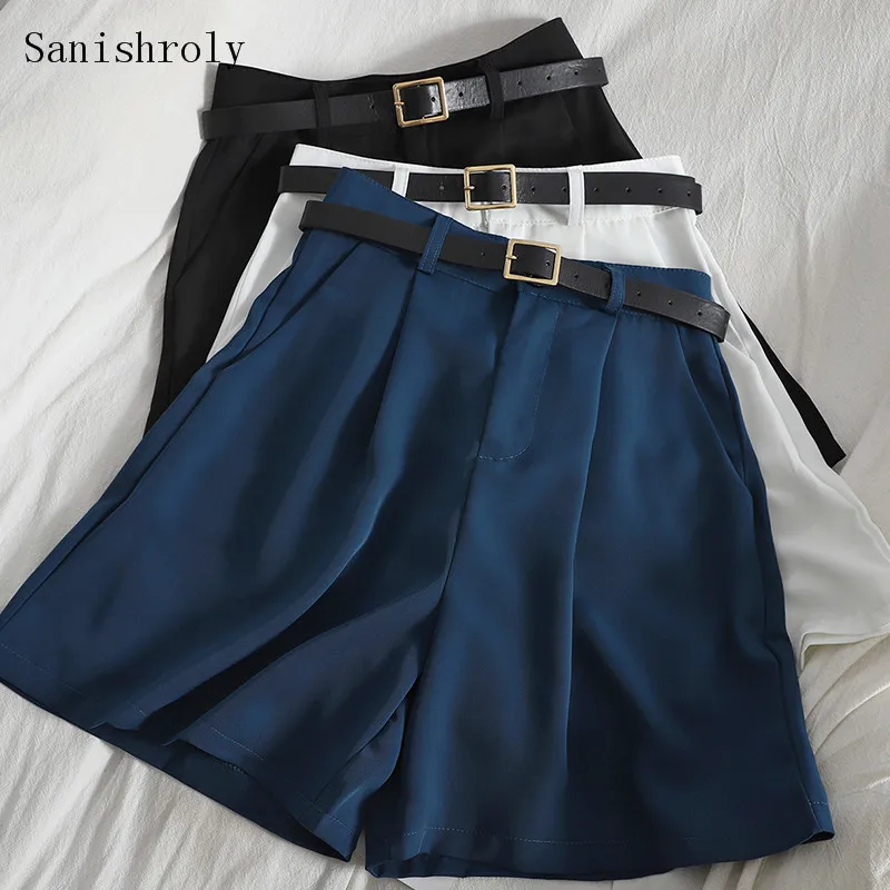

Women Suit Shorts 2021 Hot Summer Autumn High Waist Solid Wide Leg Shorts Office Ladies All Match A-Line Casual Shorts With Belt