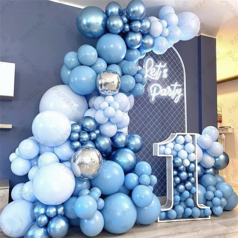

162pcs Macaron Blue Chrome Silver Balloons Garland Arch Kit Latex Globos Baby Shower Supplies Birthday Wedding Party Decors