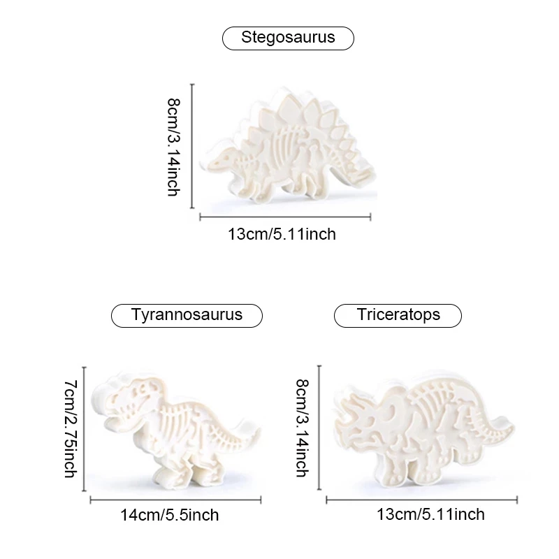 3Pcs Dinosaur Cookie Cutters Mold 3D Fondant Biscuit Embossing Mould DIY Baking Tools Kids Jungle Birthday Party Cake Decoration