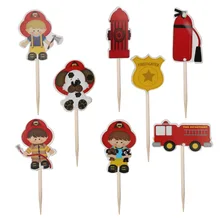 24 pçs bombeiro cupcake toppers bombeiro caminhão de bombeiros bolo toppers picaretas para chuveiro do bebê crianças festa aniversário suprimentos(China)