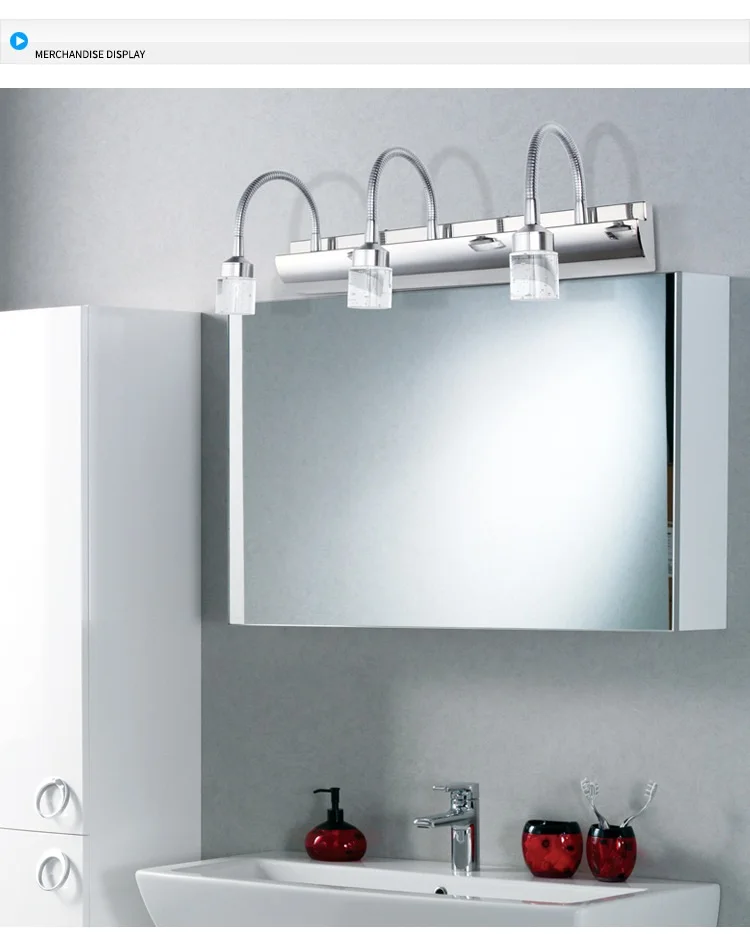 Description Picture 2 of itemCrystal Mirror Front Lamp LED Indoor Lighting Fixtures Vanity Light 3 Head Wall Lamp Anti Fog And Moisture Proof Hose Adjustable