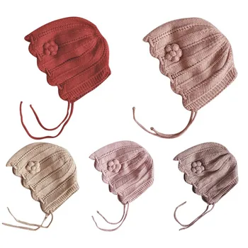 

Winter Baby Girls Toddler Solid Print Hats With Flower Design Casual Caps Headwear Photography Funny Bucket Hats for 1-3T s