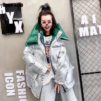 

Unua amo Winter Jacket Women Oversized Hooded Puffer Coat 2020 Fashion Glossy Loose Hooded Warm Down Padded Parka Jacket