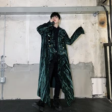 Мужской двубортный вельветовый необычный длинный Тренч, пальто, Мужской винтажный Готический кардиган, ветровка, верхняя одежда, пальто