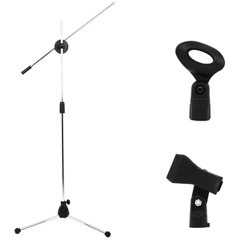

Microphone Stand, Duty Adjustable Collapsible Tripod Boom Mic Stands with 2 Mic Clip Holders for Karaoke Singing