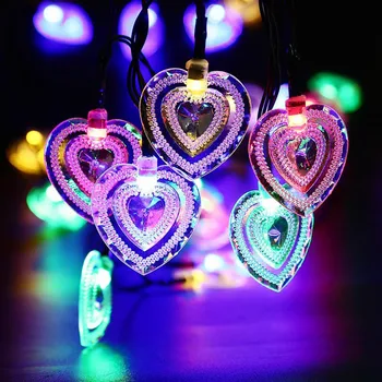 

New Solar Powered Waterproof Romantic Heart-shaped String Lamp Christmas Decor Fairy Holiday Party Home Decor LED Light String