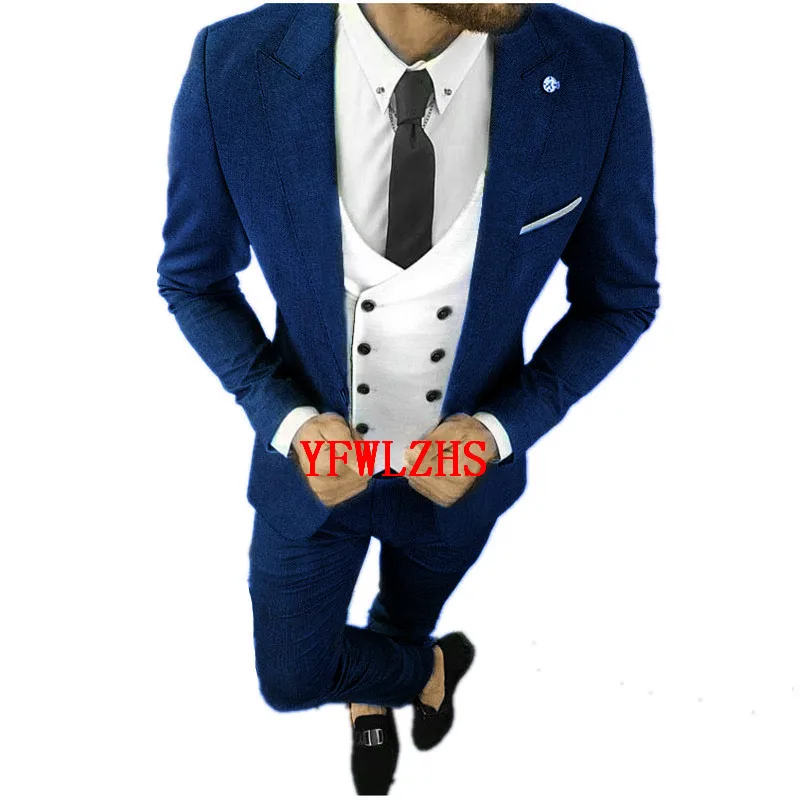 

Handsome Groomsmen Peak Lapel Groom Tuxedos Wedding Dress Men Suits Blazer Prom Dinner (Jacket+Pants+Tie+Vest) A765