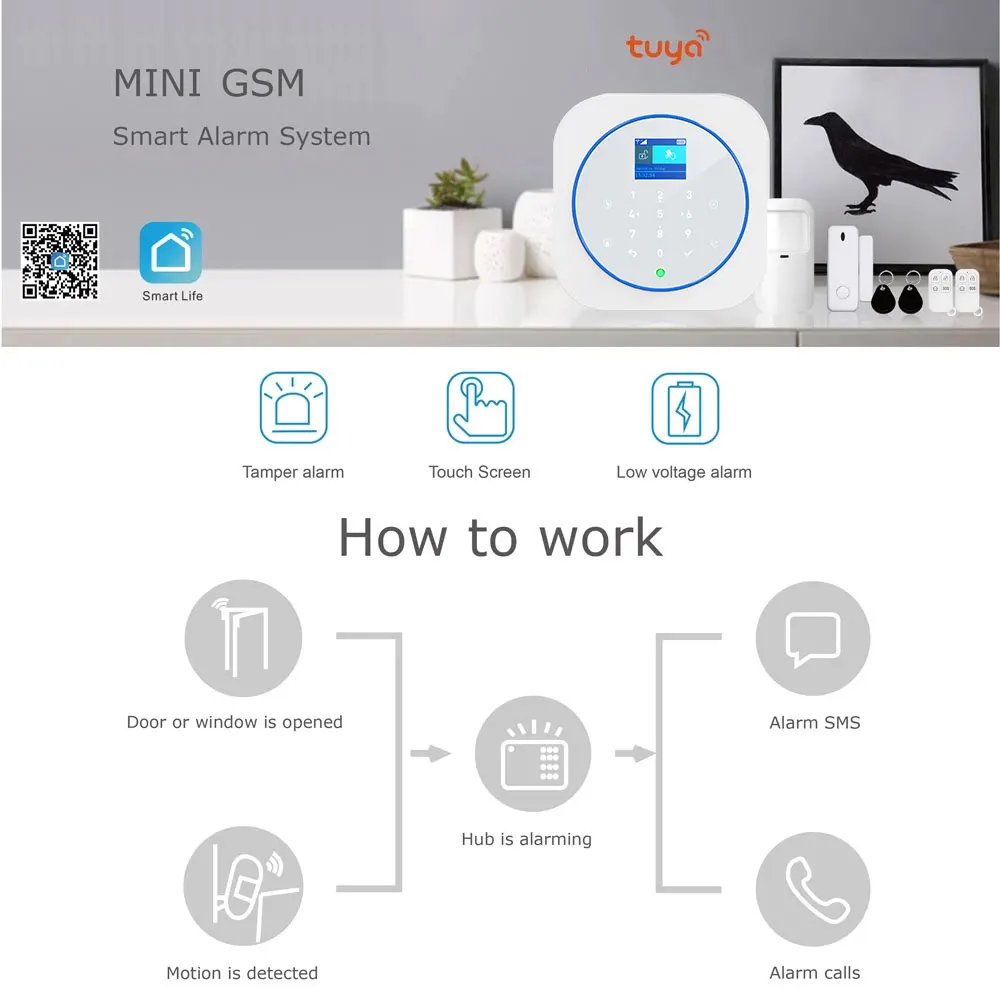 ZONAN G12 Tuya Wifi Gsm Alarm Security System Smoke Detector Alexa Compatible App Control Smart Home Wireless Safety Alarm Kits