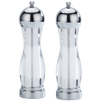 

Salt & Pepper Mill Set of 2 - Easy to Use and Adjustable Salt and Pepper Grinder Set, Stainless Steel Top, Thick Glass Body with