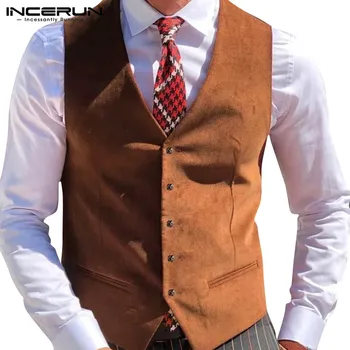 

INCERUN Men Suit Vests Fashion Sleeveless Solid Color Casual Business Vests Gentleman Elegant Formal Waistcoat Button Tops S-3XL