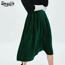 Повседневная Базовая модная универсальная плиссированная бархатная зеленая винтажная юбка с высокой талией Новая модная женская юбка