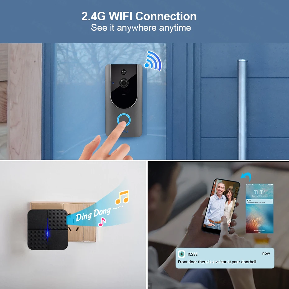 KERUI 1.0MP 720P Wireless Phone Smart WiFi Ring Doorbell Camera WiFi IP Door Bell Video Intercom For Apartments Home Security