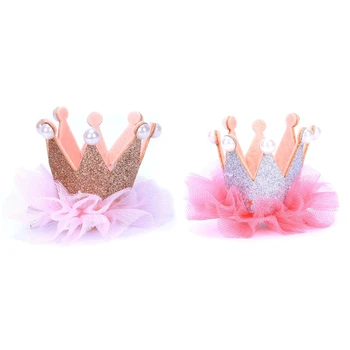 

2 Pcs Crown Pet Dog Clip Princess Pet Grooming Dog Hair Clip for Small Medium Dogs Headdress, Silver & Golden