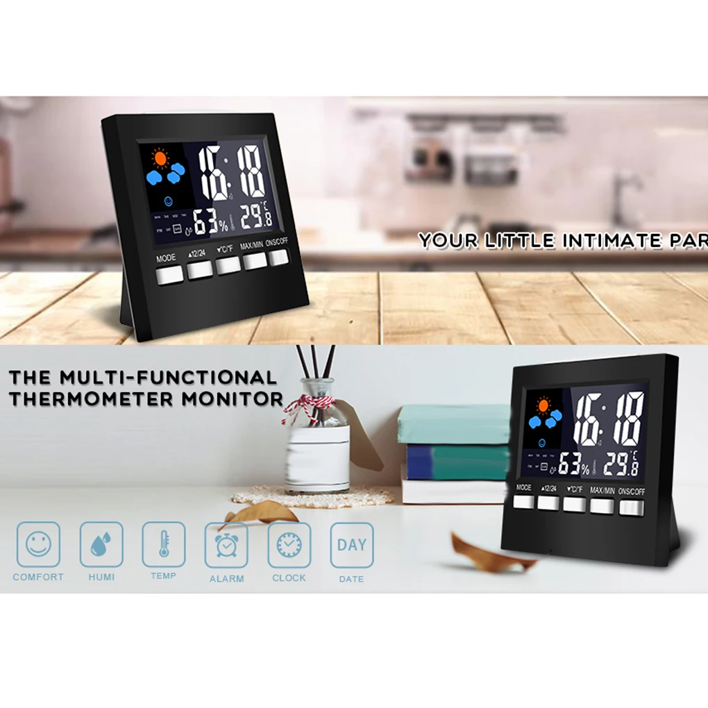 High Quality Desktop Weather Clock Alarm Colorful LCD Screen Sound Control Backlight Digital Date Time Calendar Desk Watch | Дом и сад