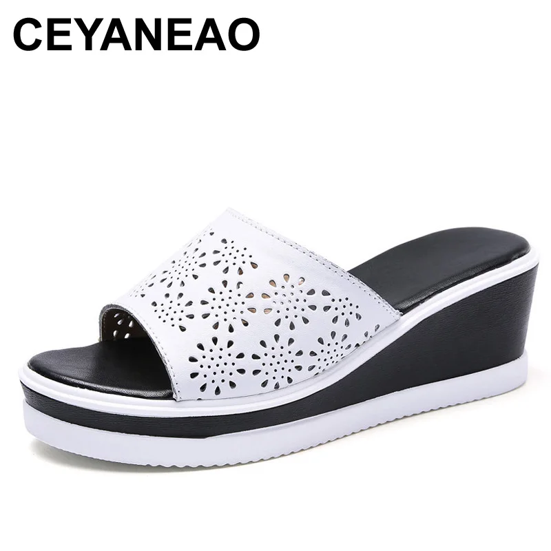 CEYANEAOleather/Женская обувь без шнуровки; пляжные сандалии; шлепанцы; женские сандалии на танкетке; обувь на платформе; женская летняя обувь; E016