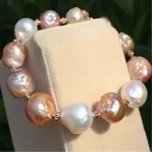 12-13 мм разноцветный жемчужный браслет в стиле барокко 7,5 Дюймов серебряная пряжка настоящая безупречная свадьба