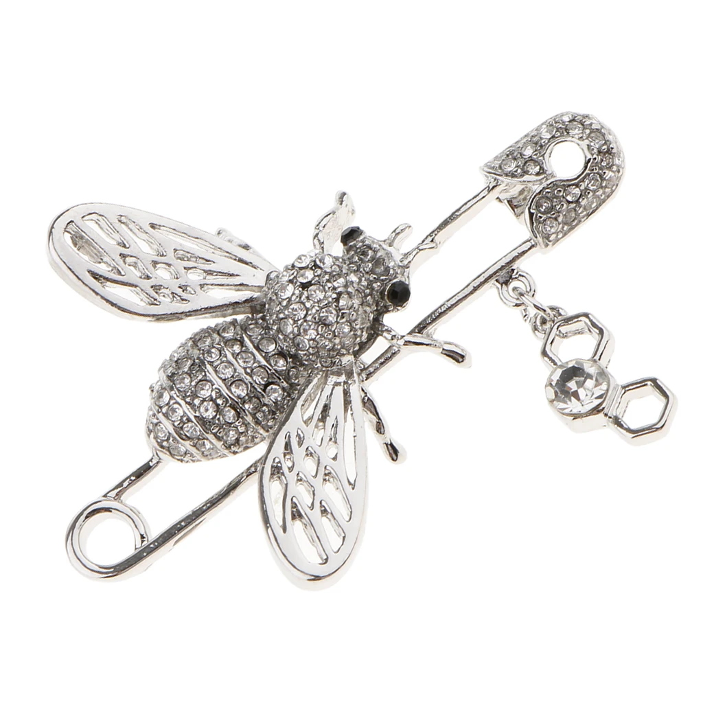 Delicate Women Girls Rhinestone Insect Bee Brooch PinS Clothing Decor silver color