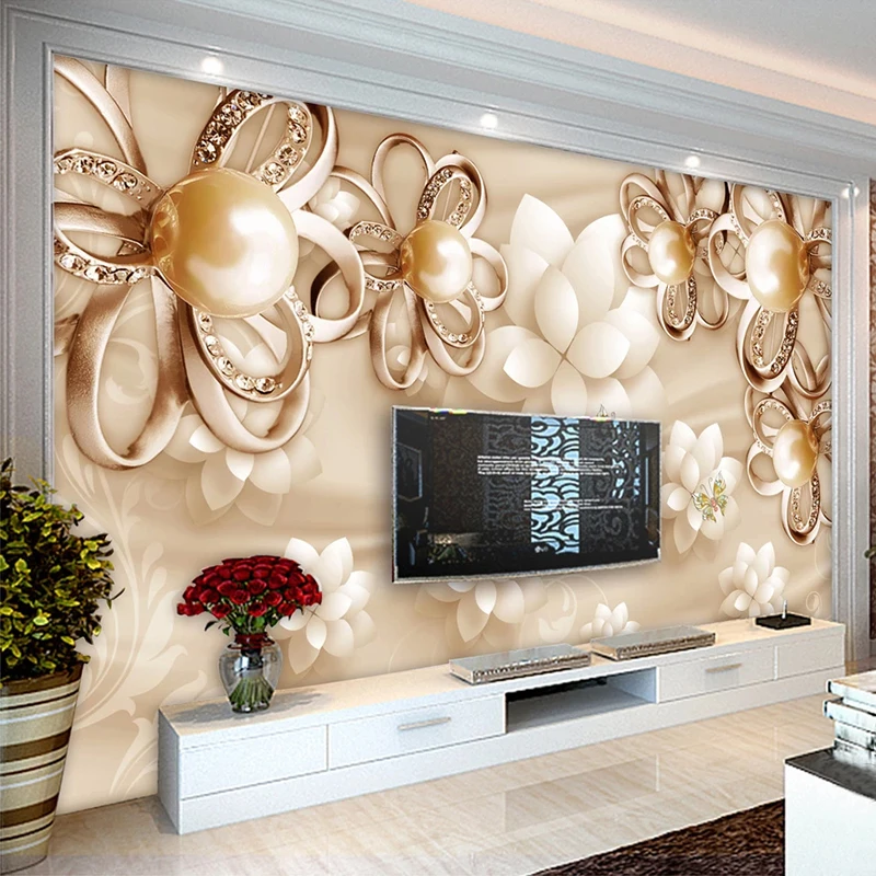 Custom Mural Wallpapers Home Decor 3D Golden Pearl Flower Jewelry Living Room Bedroom TV Background Photo Wallpaper Papier Peint |