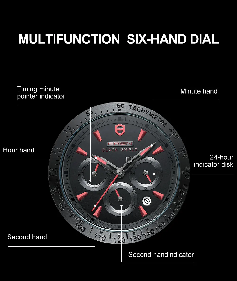 2022 Ever Move Men's Sports Chronograph  Luxury Literal Business Style Multifunctional Leather Real Nail Quartz Watch