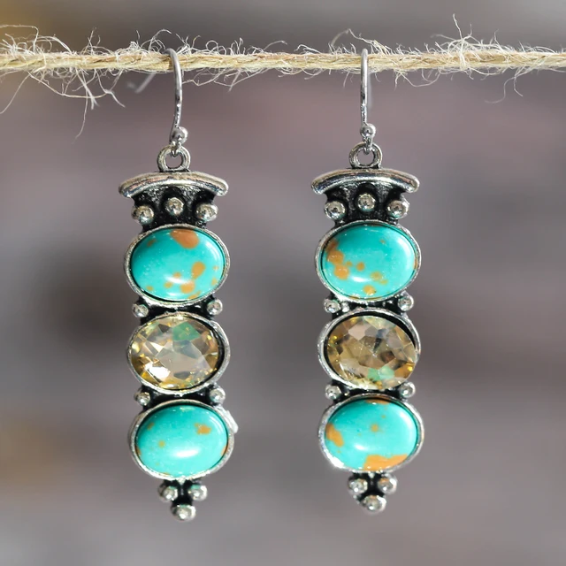2021 Bohemian Ethnic Style Green Dangle Earrings For Women Tribal Jewelry Vintage Long Drop Earring Fashion Personality Gift Earring M023