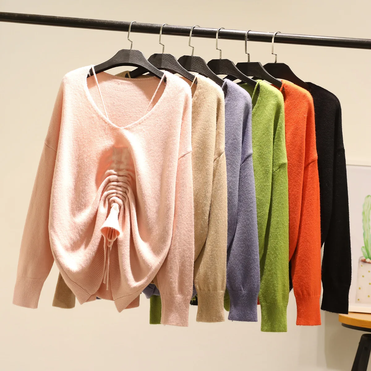 

2019 Autumn And Winter Fat Mm 200 Korean-style Frozen Age Drawstring Halter Pullover Sweater Women's Slimming Slim Fit Sweater W