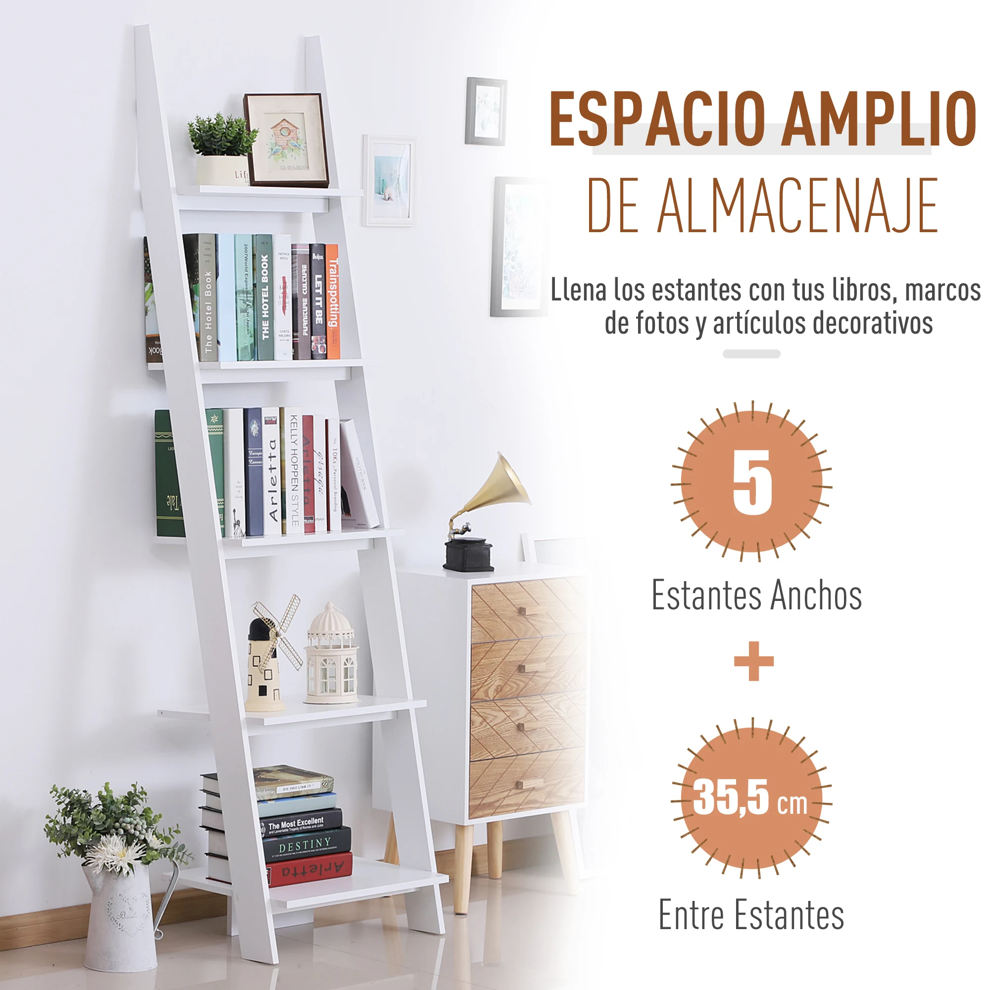 Homcom Estanteria De Escalera Libreria Con 5 Estantes Moderna Escalonada Para Salon Terraza 50x40x195cm - Storage Holders & Racks - AliExpress