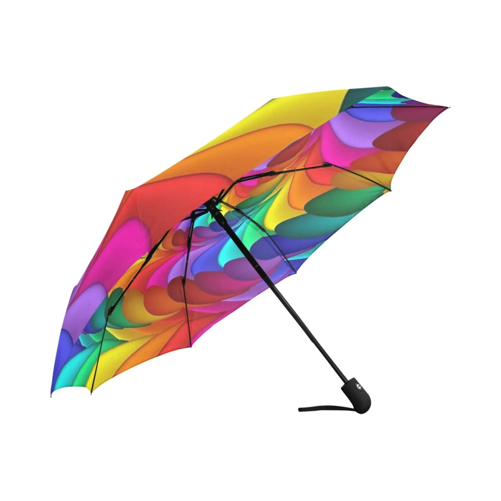 Psychedelic Rainbow Umbrella Automatic Tri Fold Compact UV Protection Foldable Travel Umbrella For Women