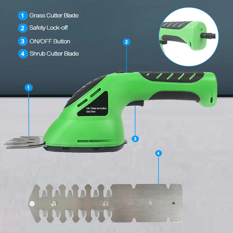 3.6V 2-in-1 Cordless Grass Shear Lithium-ion Rechargeable Hedge Grass Trimmer Shears For Lawn Mower Shrub shear Garden Tools