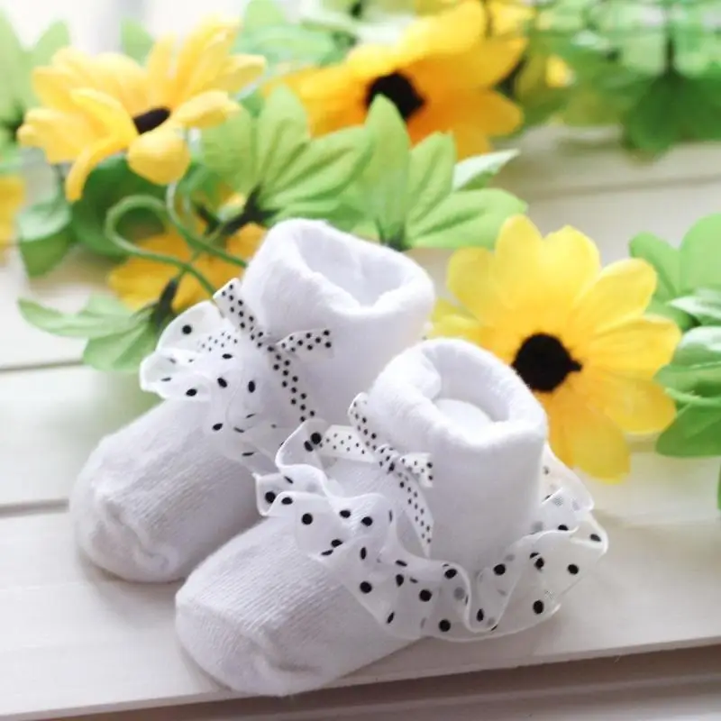 Oeak/платье для новорожденных, хлопковые носки, однотонные кружевные детские носки с бантом для девочек, хлопковые носки для маленьких девочек 0-6 месяцев