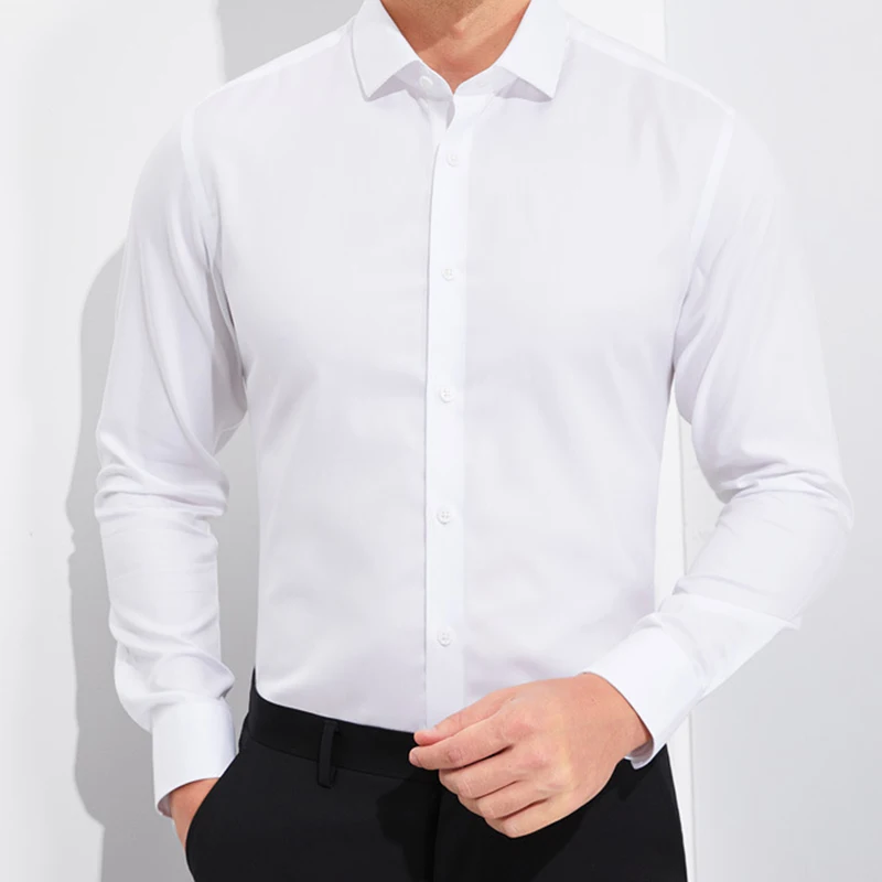 Luxury Silk Cotton Wrinkle Free Dress Shirts For Men Shirt Luxury Business Shirts Tailored Comfortable Non-Iron Dress Shirt