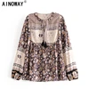 Big Sale Shirt Ladies Rayon Blouse Ethnic Floral-Print Bohemian Women Flare-Sleeve Loose Chic 4001338472811